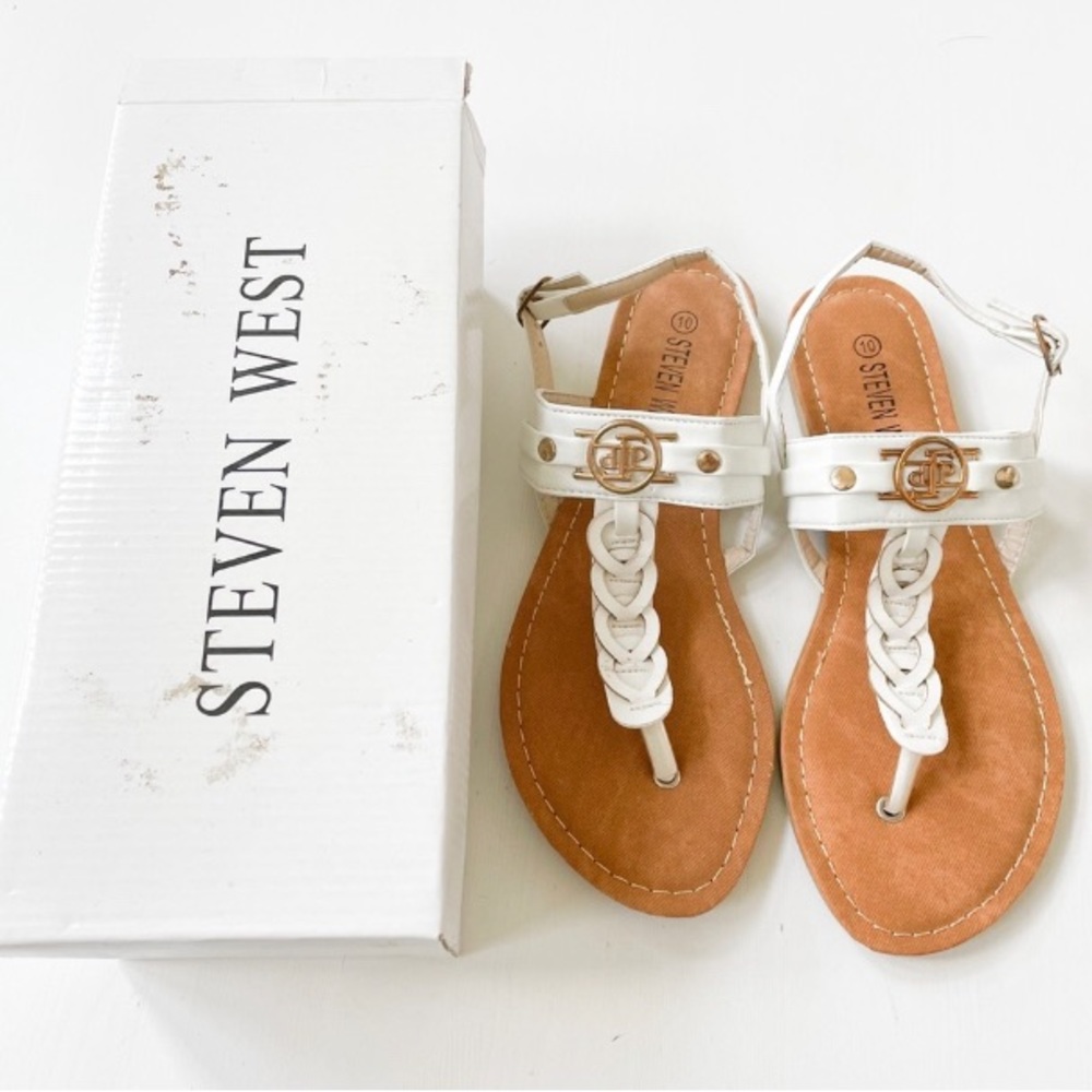 Size 10 Steven West Flat White Sandals New